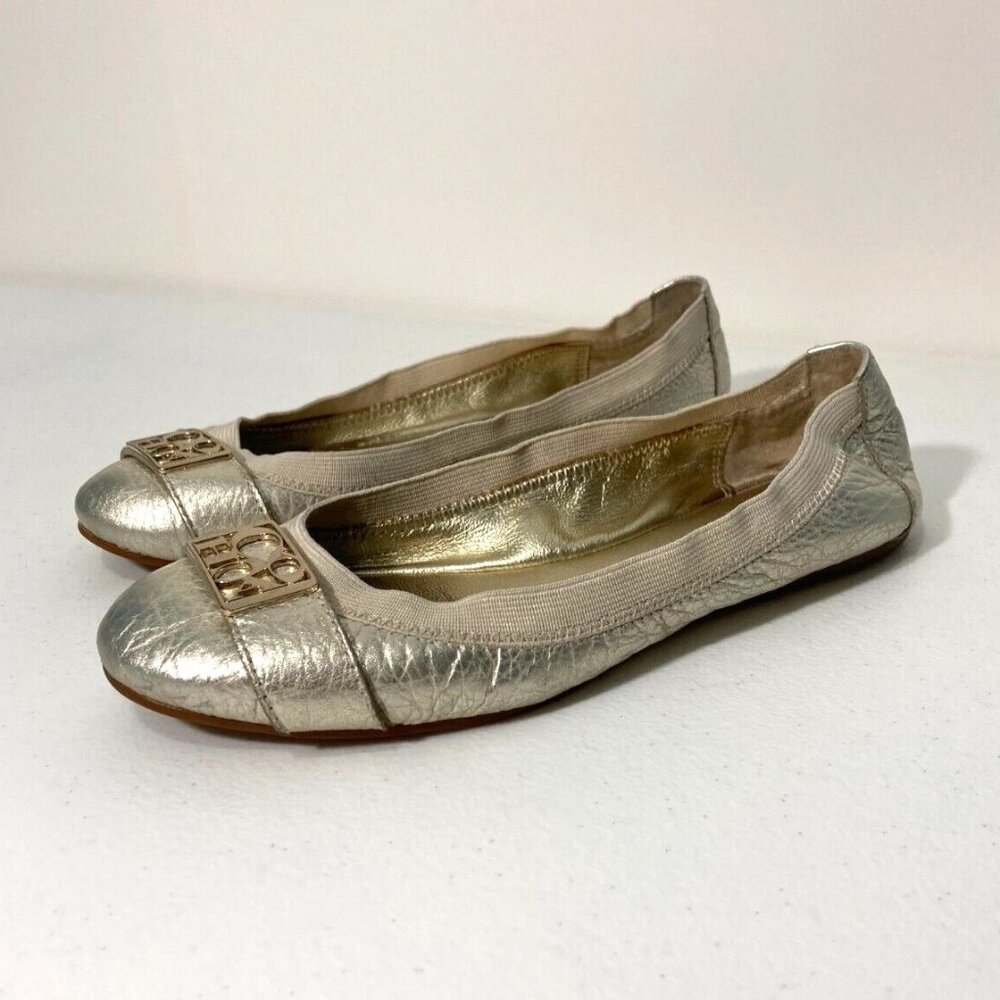 COACH Dora Cuba Gold Crackled Metallic Leather Ballerina Flats Size 9.5